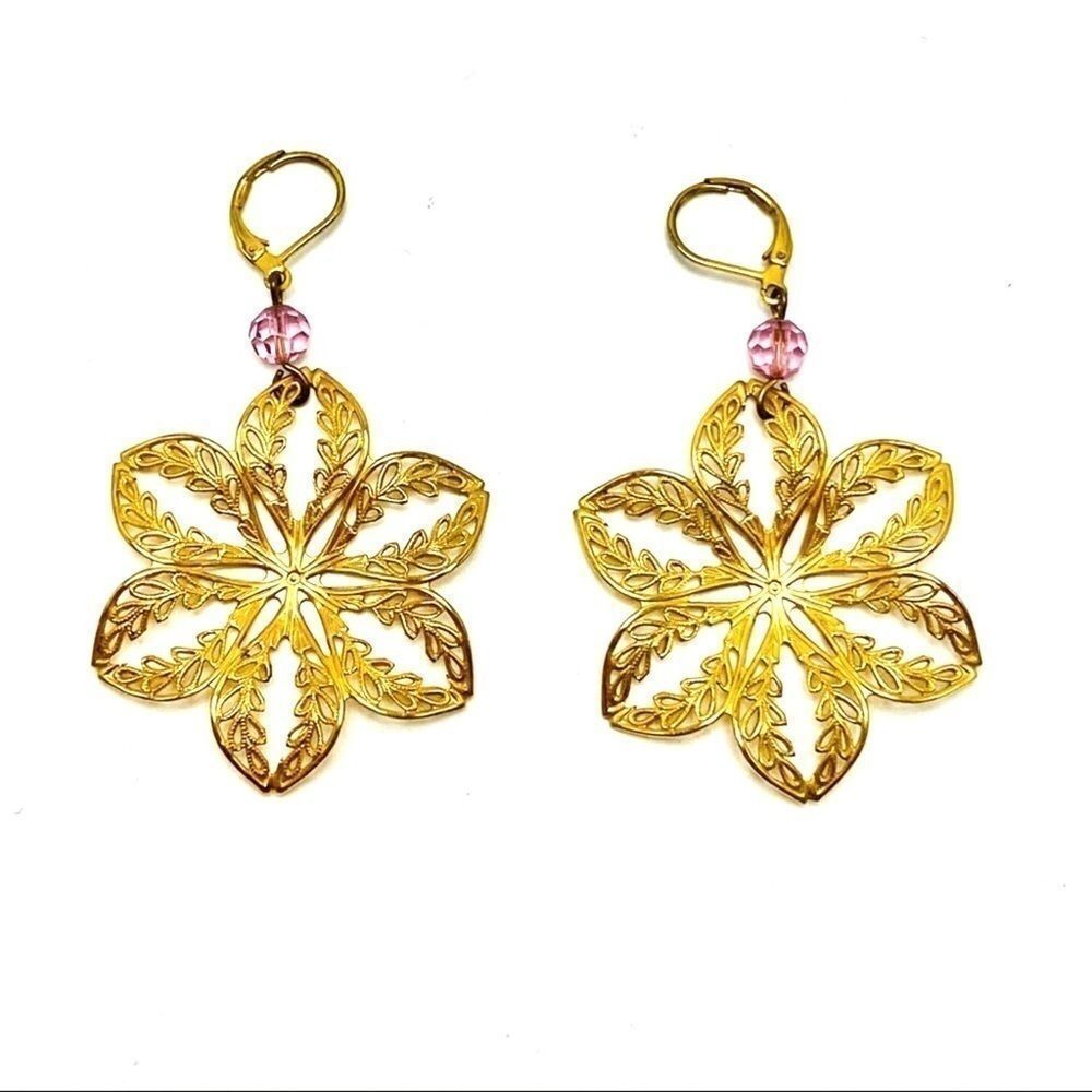 Gold Lotus with Dark Amethyst Earrings